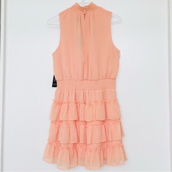 Express Chiffon Mini Dress Women M Mock Neck Tiered Sleeveless Smoke Ne… - Picture 12 of 12